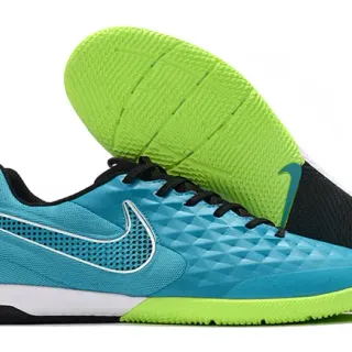 Nike Tiempo Legend Blue Green Diamond-Quilted Upper Perforated Side Panel Indoor Soccer Shoes