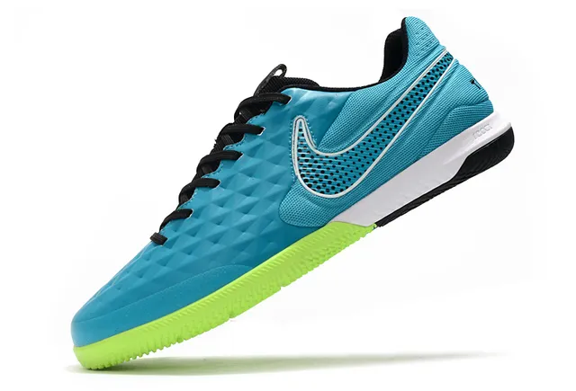 Nike Tiempo Legend Azul Verde Superior Acólchada en Diamante Panel Lateral Perforado Zapatos de Fútbol Indoor 3