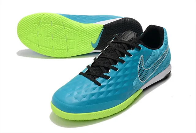 Nike Tiempo Legend Azul Verde Superior Acólchada en Diamante Panel Lateral Perforado Zapatos de Fútbol Indoor 4