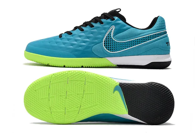 Nike Tiempo Legend Azul Verde Superior Acólchada en Diamante Panel Lateral Perforado Zapatos de Fútbol Indoor 6