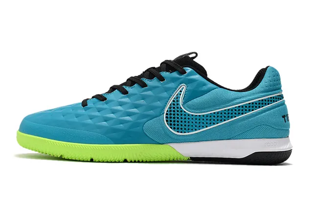 Nike Tiempo Legend Azul Verde Superior Acólchada en Diamante Panel Lateral Perforado Zapatos de Fútbol Indoor 7