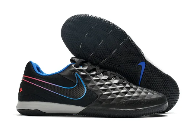 Nike Tiempo Legend Azul Verde Superior Acólchada en Diamante Panel Lateral Perforado Zapatos de Fútbol Indoor 19