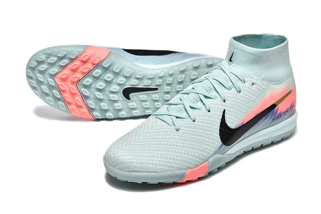 Nike United أحذية كرة القدم للعشب الأزرق الوردي مع جوارب نسيجية مع كولار مقطوع متوسط للجزء العلوي 6