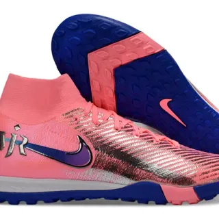 Nike Vapor 粉蓝 高帮领 Flyknit 鞋面 草地足球鞋