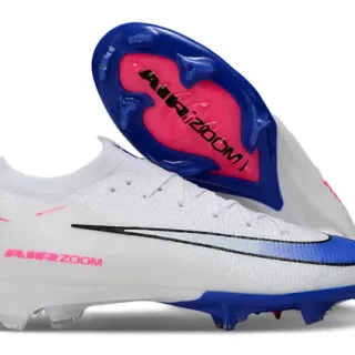 Nike Blanc Bleu Flyknit Upper Coupe-Basse Col de Chaussette Sol Ferme Chaussures de Football