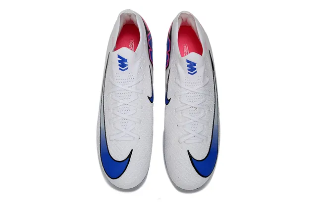 Nike Blanc Bleu Flyknit Upper Coupe-Basse Col de Chaussette Sol Ferme Chaussures de Football 2
