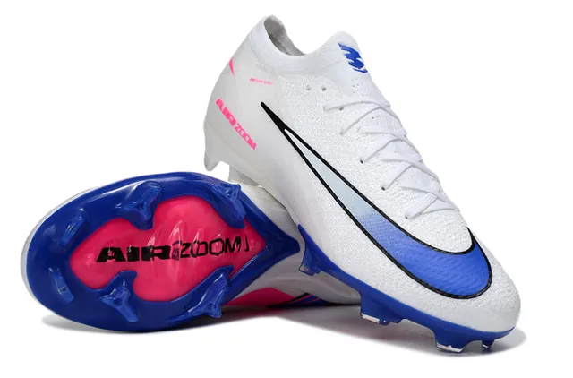 Nike Blanc Bleu Flyknit Upper Coupe-Basse Col de Chaussette Sol Ferme Chaussures de Football 3