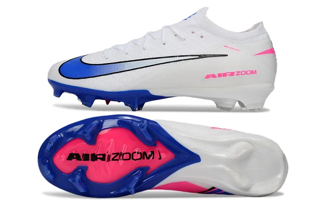 Nike Blanc Bleu Flyknit Upper Coupe-Basse Col de Chaussette Sol Ferme Chaussures de Football 5