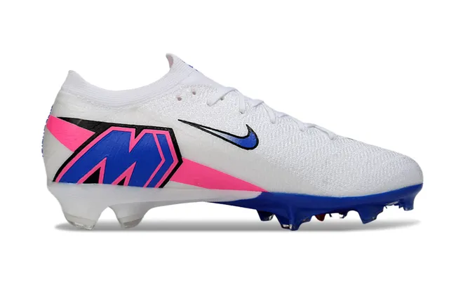 Nike Blanc Bleu Flyknit Upper Coupe-Basse Col de Chaussette Sol Ferme Chaussures de Football 7