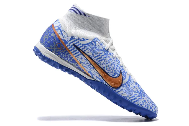 Nike White Blue High-Top Patterned Synthetic Upper Turf Soccer Shoes 3