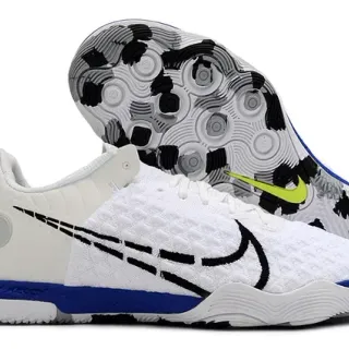 Nike White Blue Knit Upper Bold Black Swoosh Overlay Sneakers