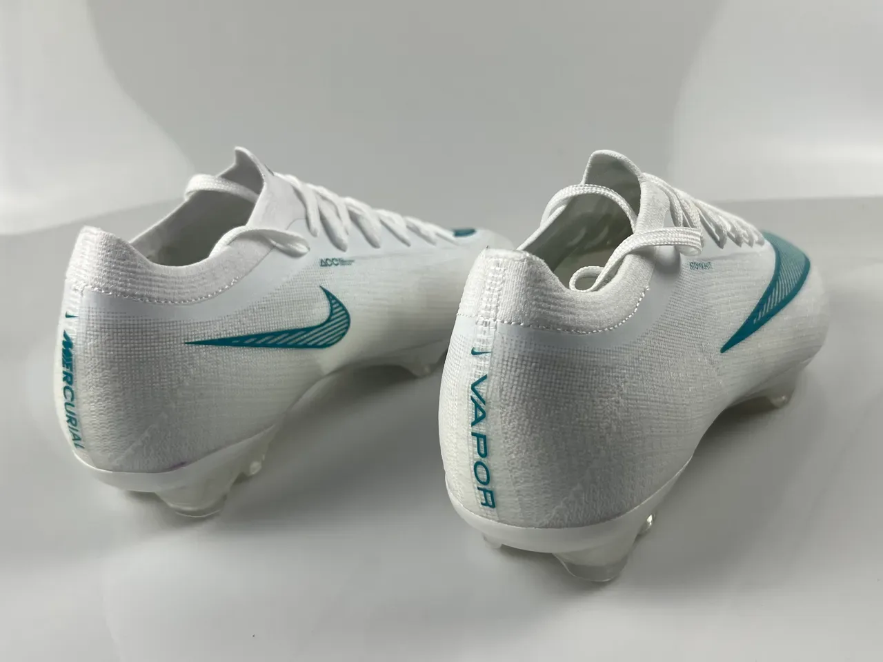 Nike White Blue Knit Upper Teal Swoosh Overlay Firm-Ground Soccer Shoes 2