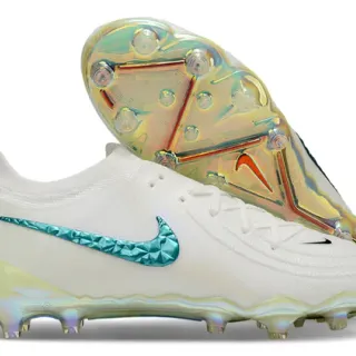 Nike Blanc Bleu Coupe Basse Tricot Supérieur Iridescent Facetté Swoosh Sol Ferme Chaussures de Football