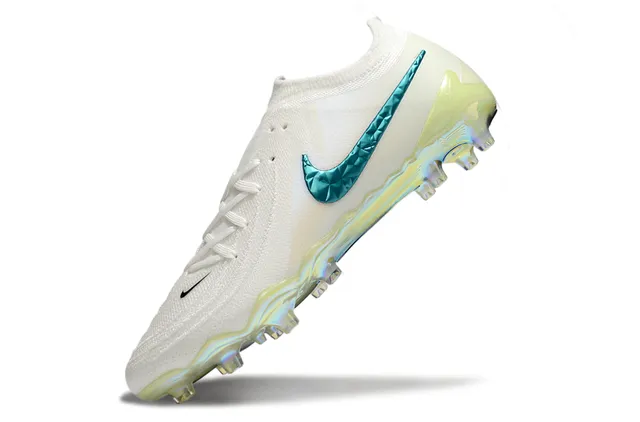 Nike Blanc Bleu Coupe Basse Tricot Supérieur Iridescent Facetté Swoosh Sol Ferme Chaussures de Football 3