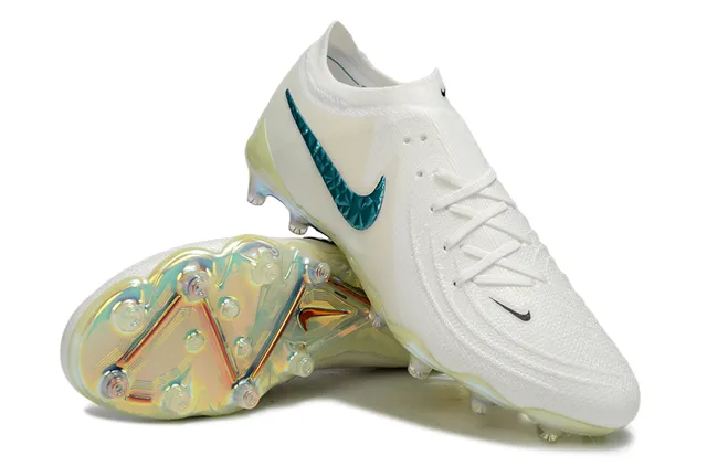 Nike Blanc Bleu Coupe Basse Tricot Supérieur Iridescent Facetté Swoosh Sol Ferme Chaussures de Football 4