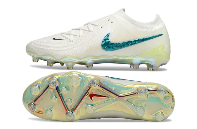 Nike Blanc Bleu Coupe Basse Tricot Supérieur Iridescent Facetté Swoosh Sol Ferme Chaussures de Football 6