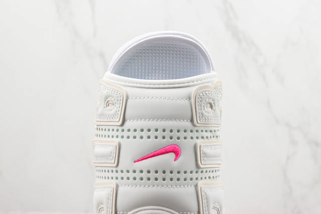 Nike White Blue Oversized AIR Logo Perforated Leather Upper Slippers 6