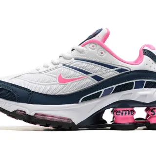 Nike أبيض بحري شبكة وطبقة صناعية علوية مرئية وردية دعم عمودي نمط حياة حذاء