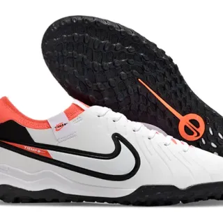 Nike Chuteira de futebol turf branco e laranja upper sintético colar acolchoado