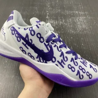 Nike सफेद बैंगनी बुनाई ऊपरी संख्यात्मक प्रिंट ओवरले बास्केटबॉल जूते