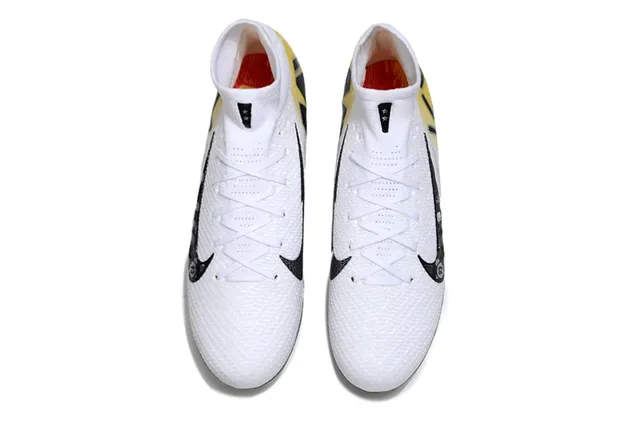 نيكي أحذية كرة القدم بيضاء صفراء high-cut sock-fit collar flyknit upper firm-ground 2