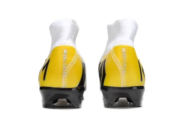 نيكي أحذية كرة القدم بيضاء صفراء high-cut sock-fit collar flyknit upper firm-ground 4