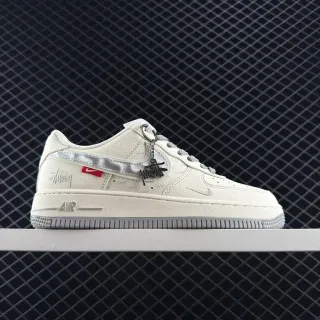 Nike x Stussy Air Force 1 بيج فضي جلد متنقش أسلوب حياة سنيكرز