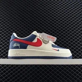 Nike x Stussy Air Force 1 Low Cream Navy Red حذاء أسلوب حياة