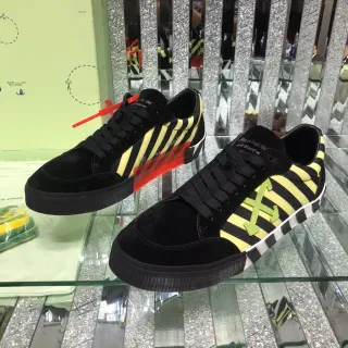 Off-White Black Yellow Suede Upper Diagonal Striped Panel Lifestyle Sneakers