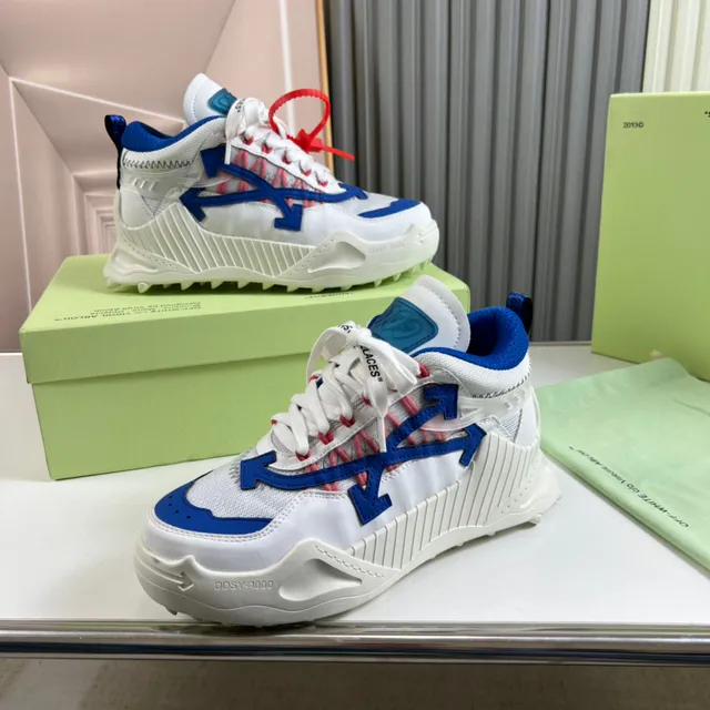 Off-White 蓝色超大箭头标志凸纹雕塑中底厚底运动鞋 7