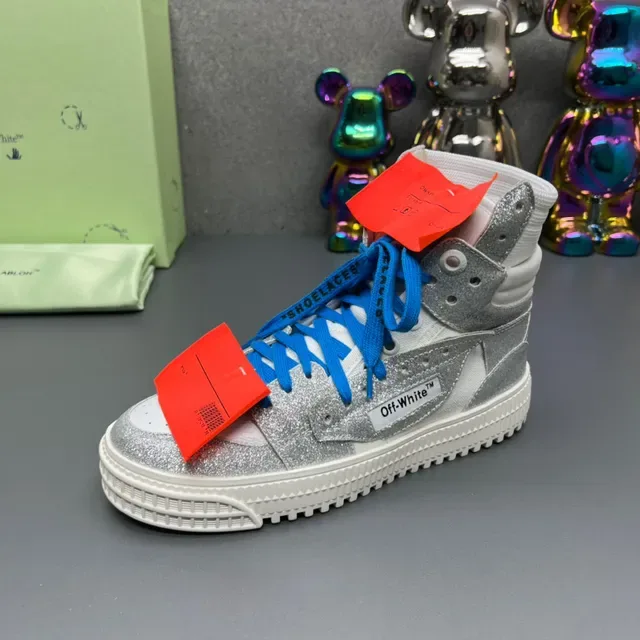 Off-White রূপালি চকচকে উঁচু টপ লाइফস্টাইল স্নিকার 4