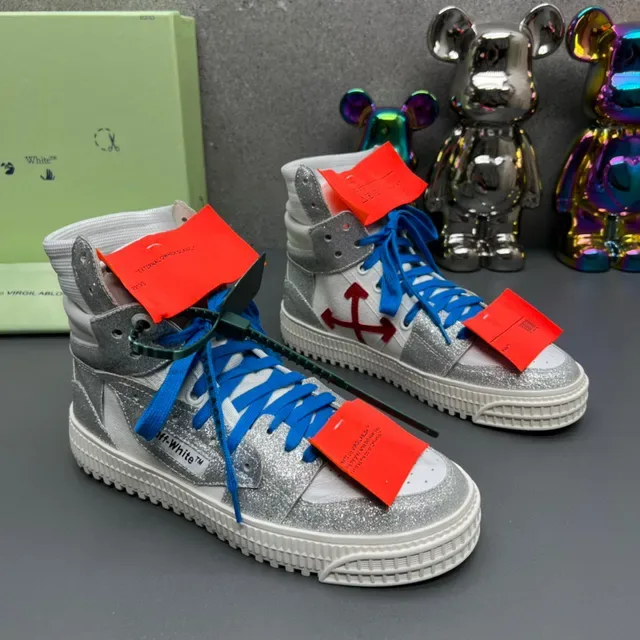 Off-White রূপালি চকচকে উঁচু টপ লाइফস্টাইল স্নিকার 7