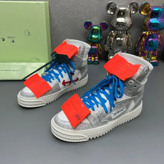 Off-White রূপালি চকচকে উঁচু টপ লाइফস্টাইল স্নিকার 8