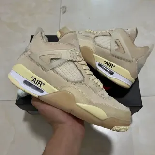 Off-White x Air Jordan 4 Beige Yellow Basketball Shoes