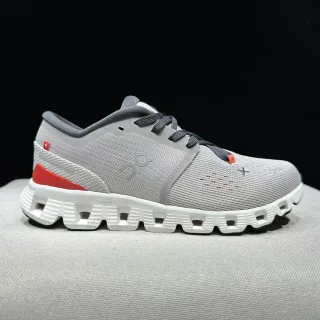 On Cloud Gray White Engineered Knit Upper Segmented CloudTec Midsole Lifestyle Sneakers