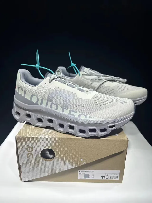 On Cloudmonster حذاء جري رمادي فاتح 8