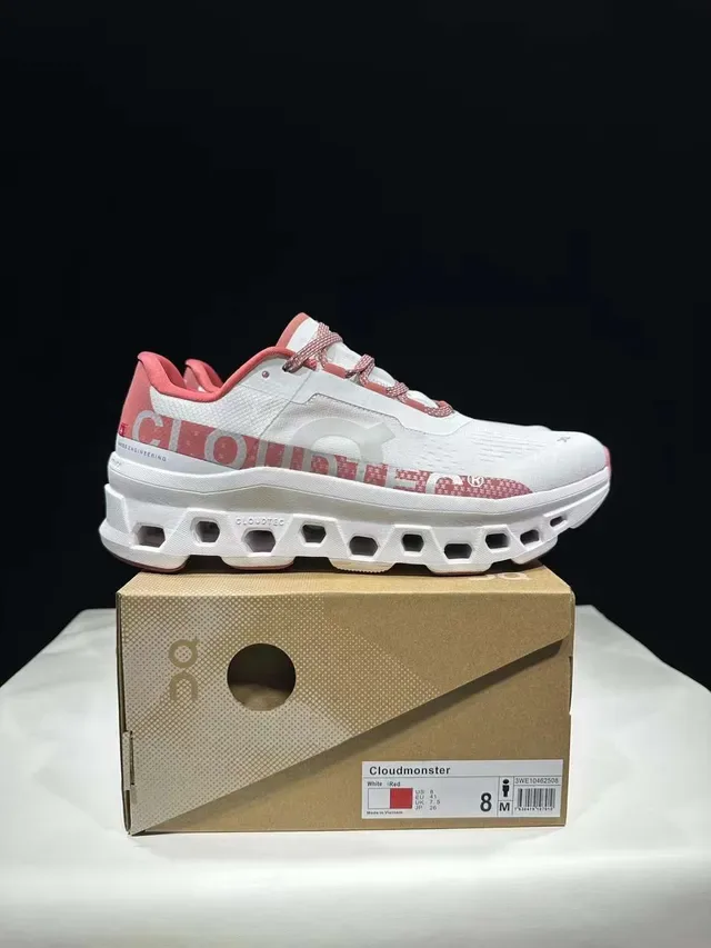On Cloudmonster White Pink Running Shoes 9