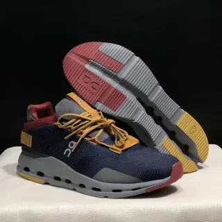 On Navy Burgundy Engineered Knit Upper Hexagonal CloudTec Pods Sneakers