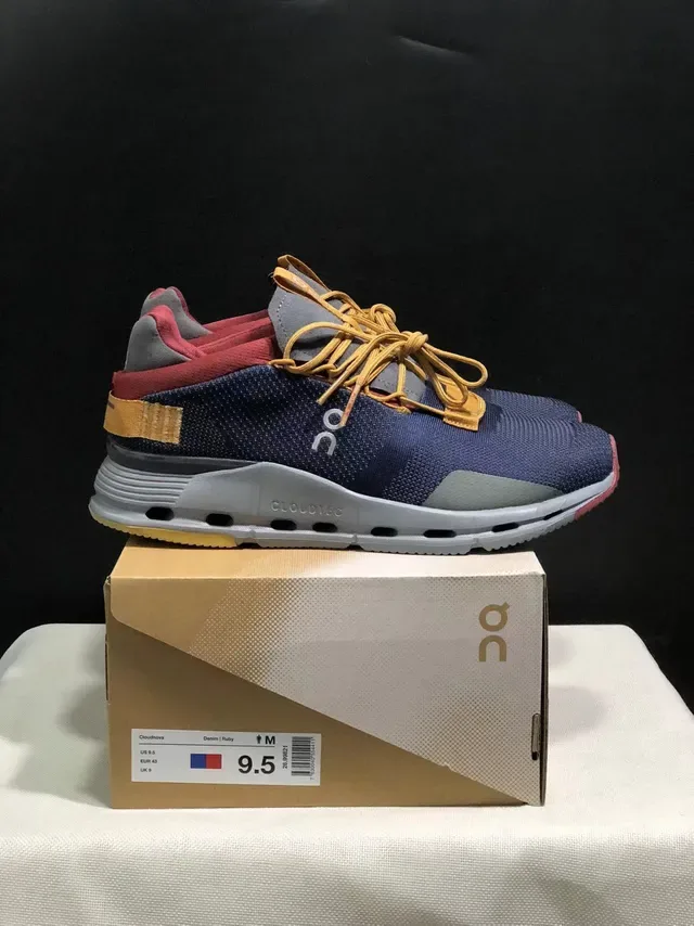 On Navy Burgundy Engineered Knit Upper Hexagonal CloudTec Pods Sneakers 3