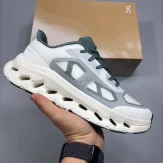 On White Gray Sculpted CloudTec Midsole Mesh And Synthetic Overlay Upper Lifestyle Sneakers