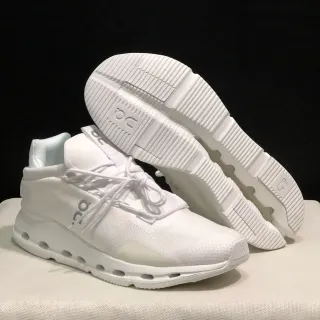On White Knit Upper Integrated Lacing Cage Lifestyle Sneakers