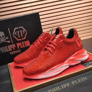Philipp Plein Active Red White Crystal-Embellished Sculpted Sole Chunky Sneakers