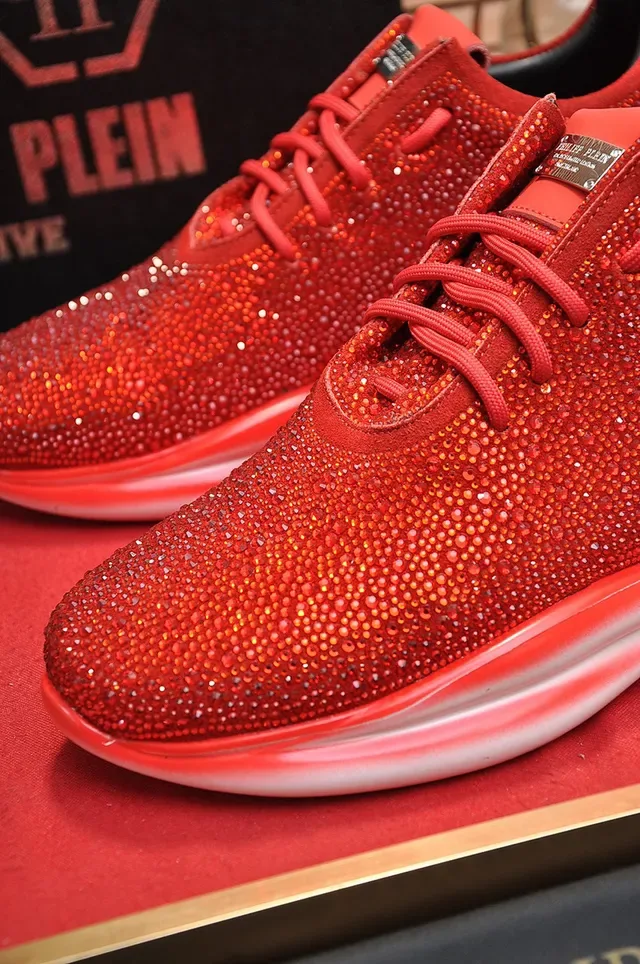 Philipp Plein Active Red White Crystal-Embellished Sculpted Sole Chunky Sneakers 3