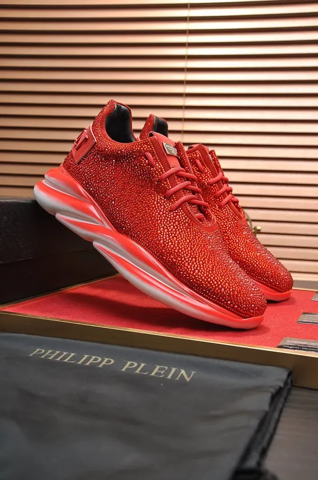 Philipp Plein Active Red White Crystal-Embellished Sculpted Sole Chunky Sneakers 9
