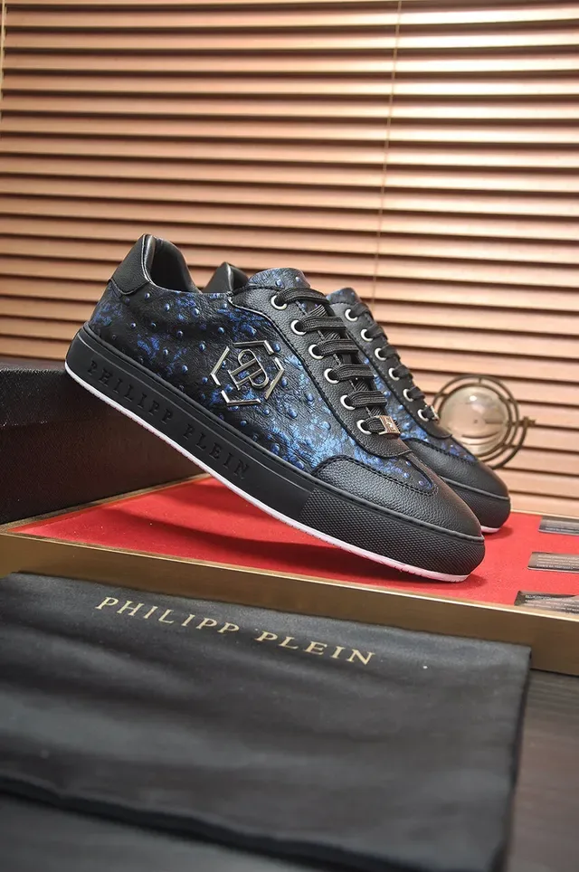 Philipp Plein Sneakers Lifestyle Noir et Bleu Texturées en Peau de Serpent 4
