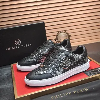 Philipp Plein Black and Silver Marbled Logo Plaque Lifestyle Sneakers