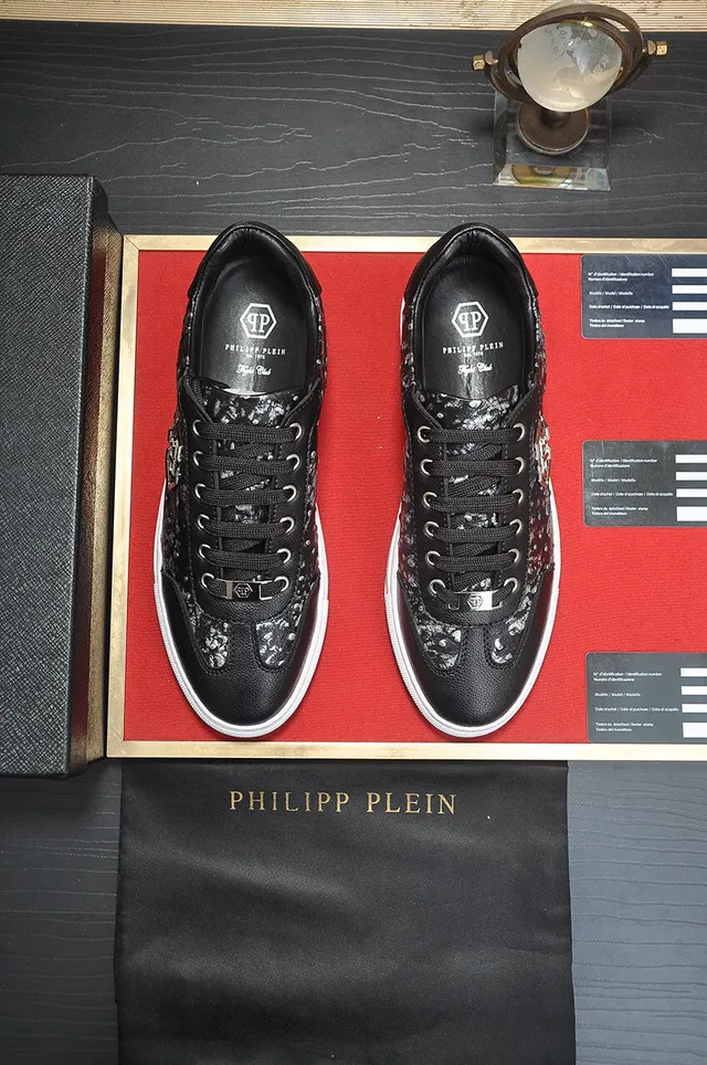 Philipp Plein حذاء سنيكرز أسلوب حياة أسود وفضي ماربل لوحة شعار 3
