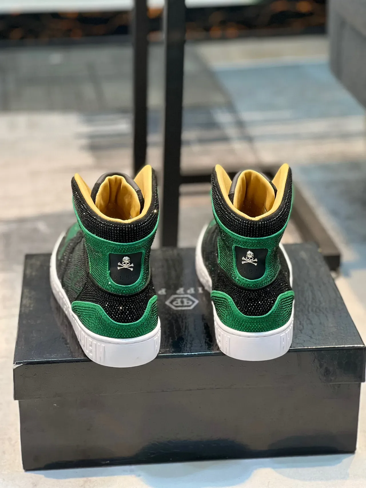 Philipp Plein Black Green High-Top Crystal-Embellished Lifestyle Sneakers 2