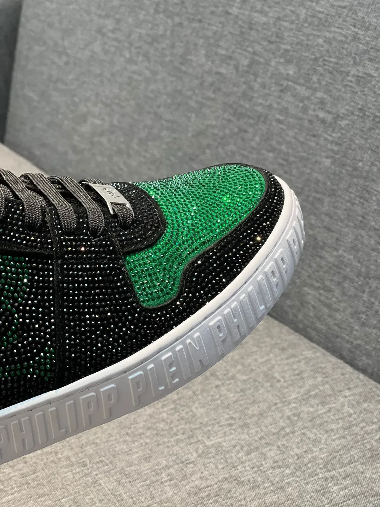 Philipp Plein Black Green High-Top Crystal-Embellished Lifestyle Sneakers 3
