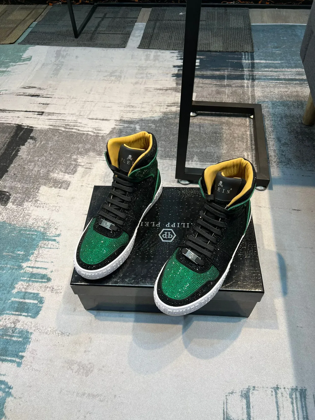 Philipp Plein Black Green High-Top Crystal-Embellished Lifestyle Sneakers 5